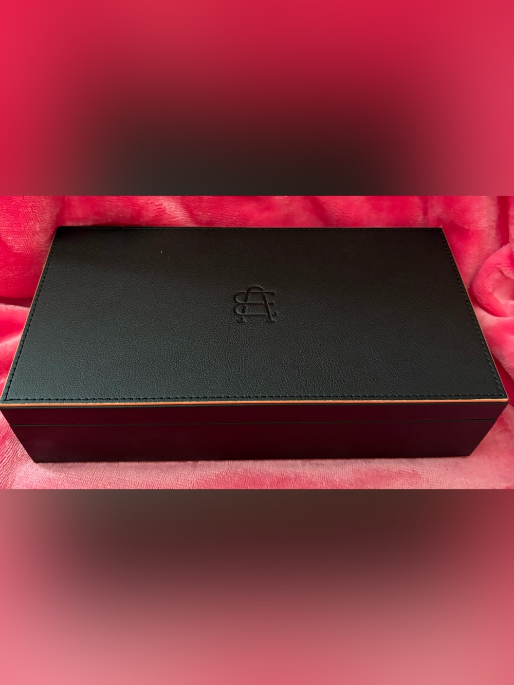 Men's Black Faux Leather box with Embossed Monogram